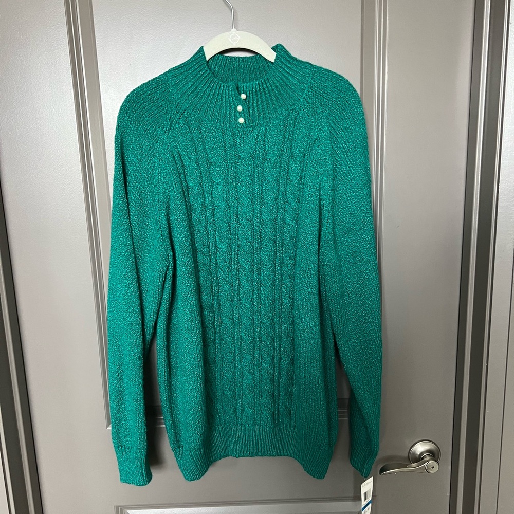 Green Sweater w/ Pearl Detail